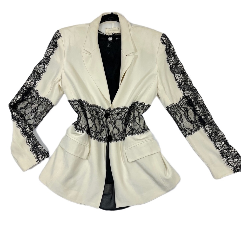 Nicole Miller Cream Black Lace Blazer